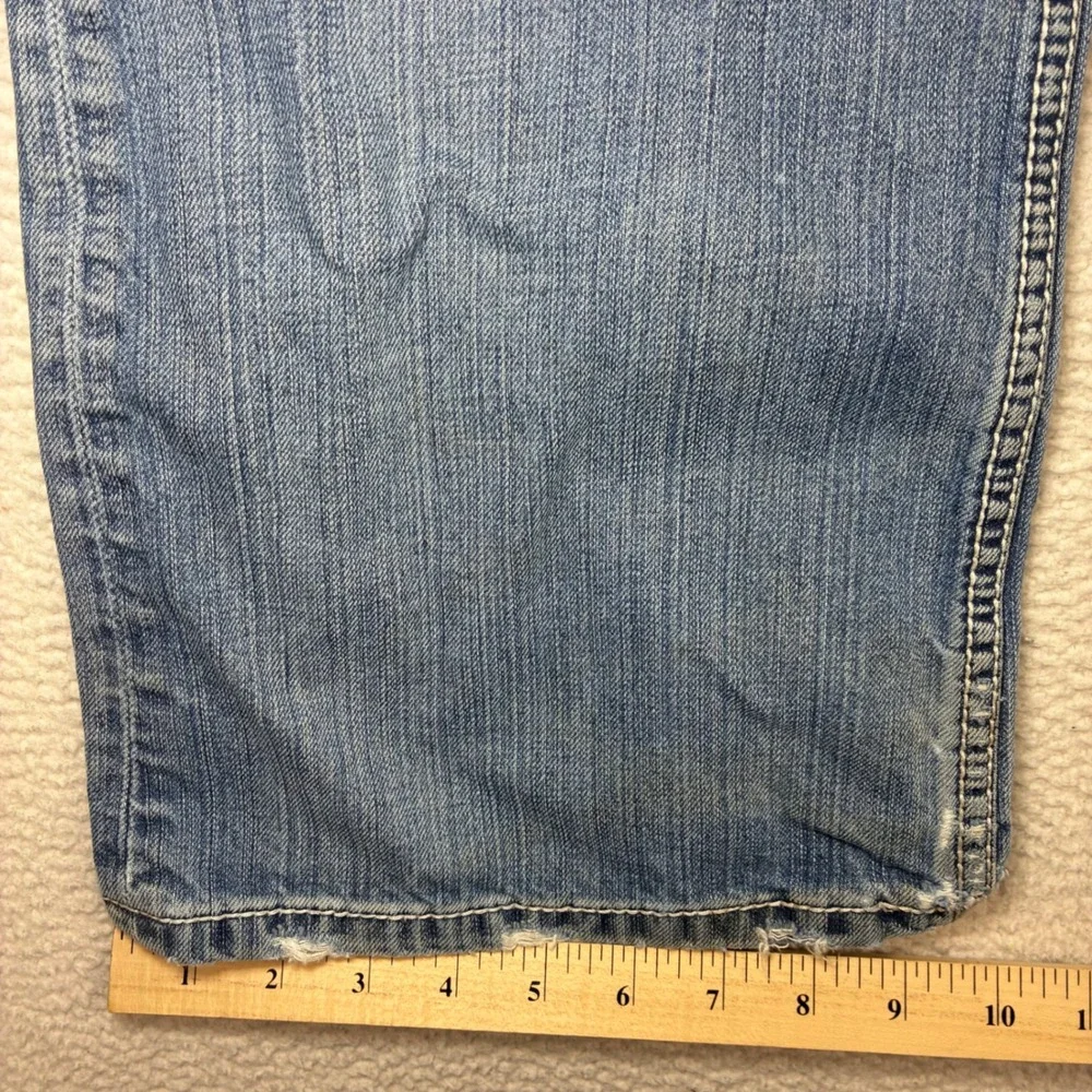 BKE Tyler Bootleg Jeans Men 32x36 Blue Fade Whiskered Distressed Western Bootcut - Picture 9 of 10